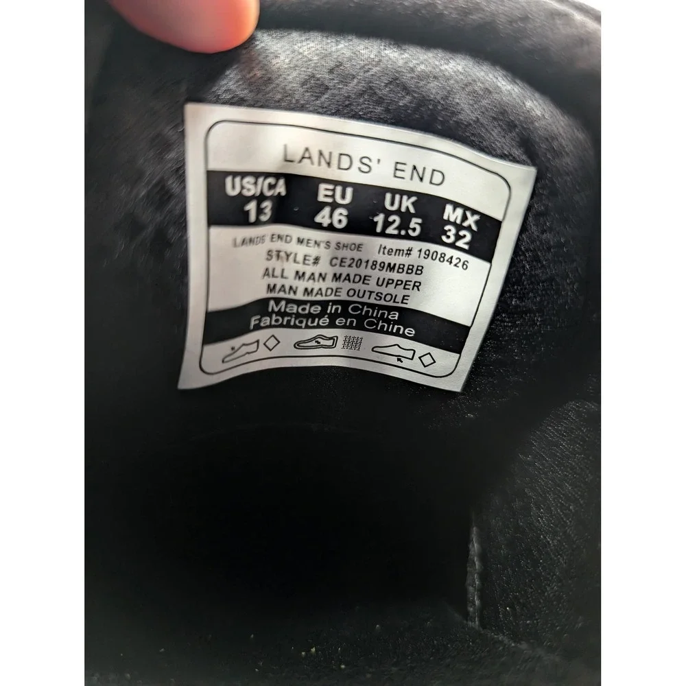 Lands' End Sport Oxford Shoes Mens Size 13 Black‎ Faux Leather Casual Sneaker